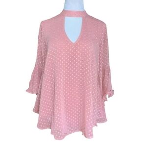 V-Neck Blouse Swiss Dot Bell Sleeves